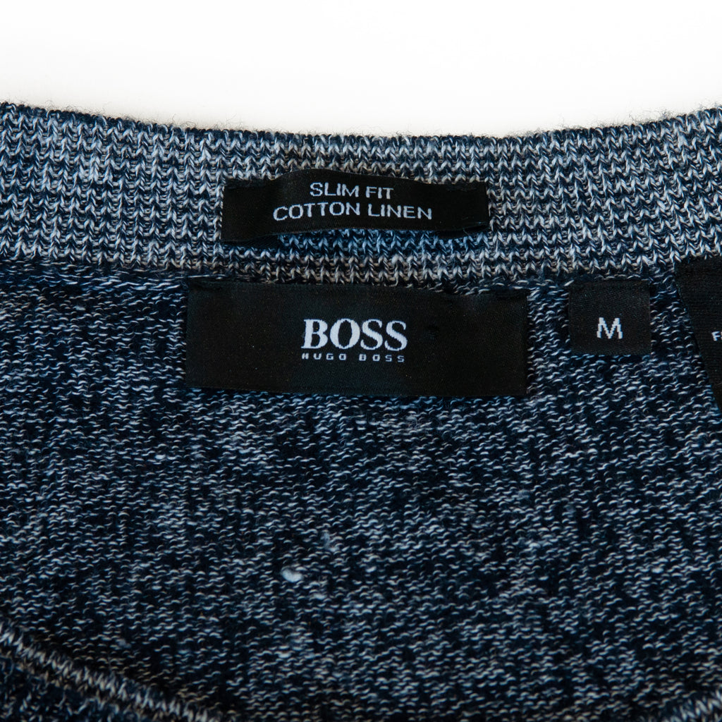 Hugo Boss Navy Blue Mix Slim Fit Cotton Linen Sweater