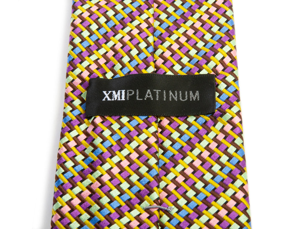 XMI Platinum Multicolor Pattern Stripe Silk Tie