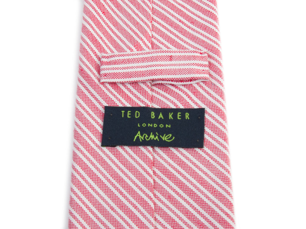 Ted Baker Archive Strawberry Red Stripe Linen Blend Tie