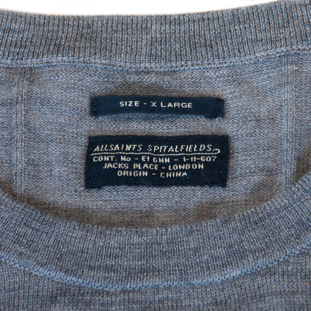 AllSaints Grey Merino Wool Crew Neck Sweater