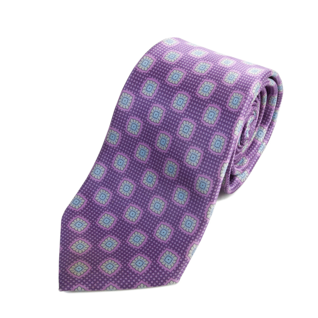 Canali Purple Geometric Print Silk Tie