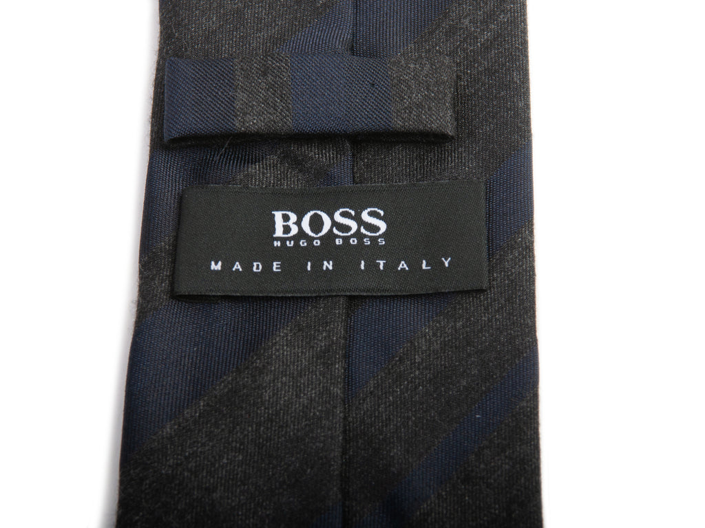 Hugo Boss Midnight Blue on Charcoal Striped Skinny Tie