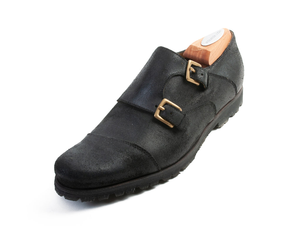 Billy Reid Black Suede Double Monk Shoes