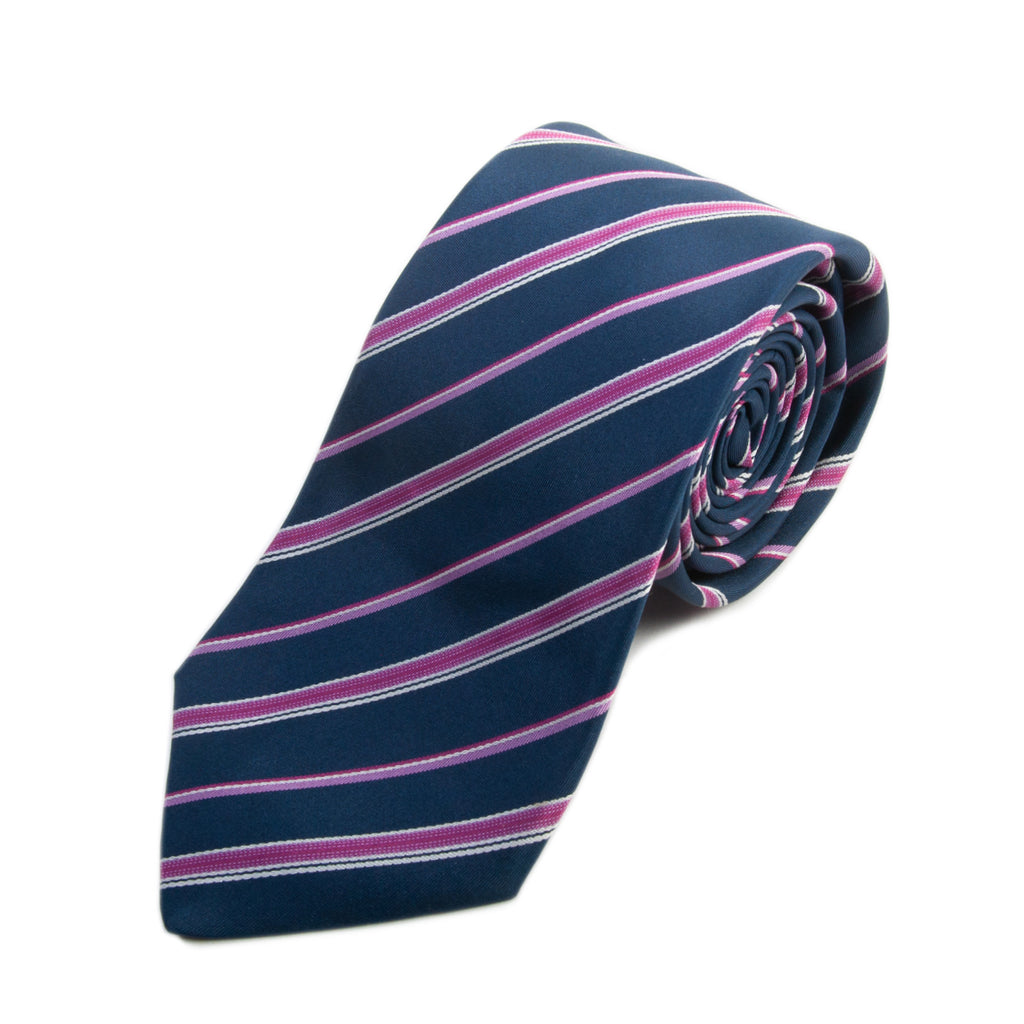Hugo Boss Magenta on Navy Blue Striped Tie