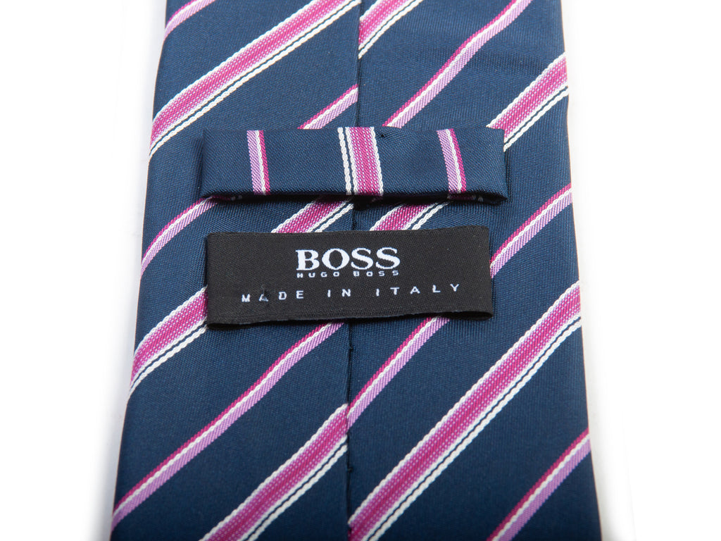 Hugo Boss Magenta on Navy Blue Striped Tie