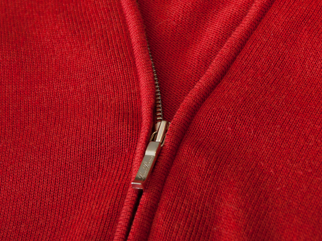 Loro Piana Brick Red Silk Cotton Quarter Zip Sweater at Luxmrkt.ca menswear consignment Edmonton.