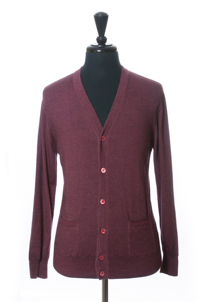 Cruciani Plum Wool Lightweight Cardigan at Luxmrkt.ca menswear consignment Edmonton.