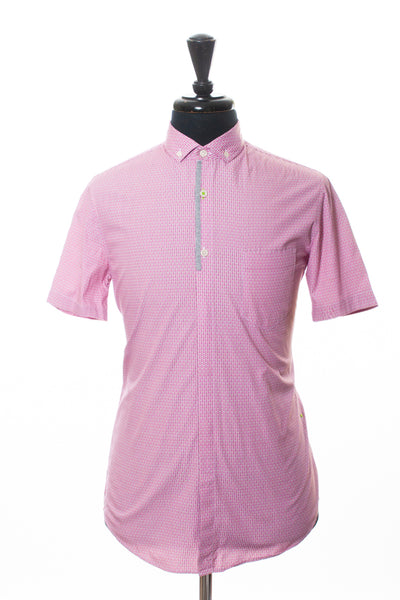Hugo Boss Pink Geometric Balala Modern Fit Short Sleeve Shirt