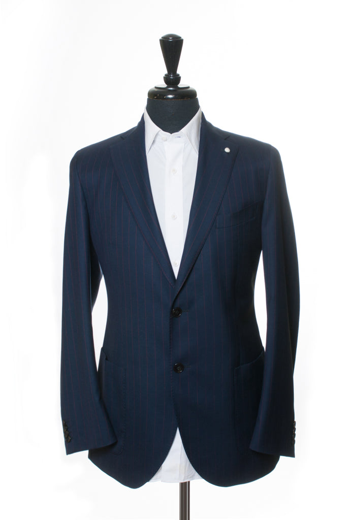 Luigi Bianchi Mantova Sartoria Red on Navy Blue Striped Suit