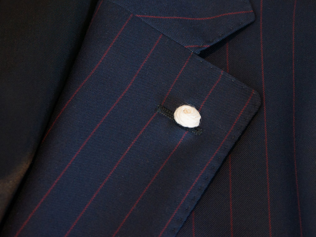 Luigi Bianchi Mantova Sartoria Red on Navy Blue Striped Suit