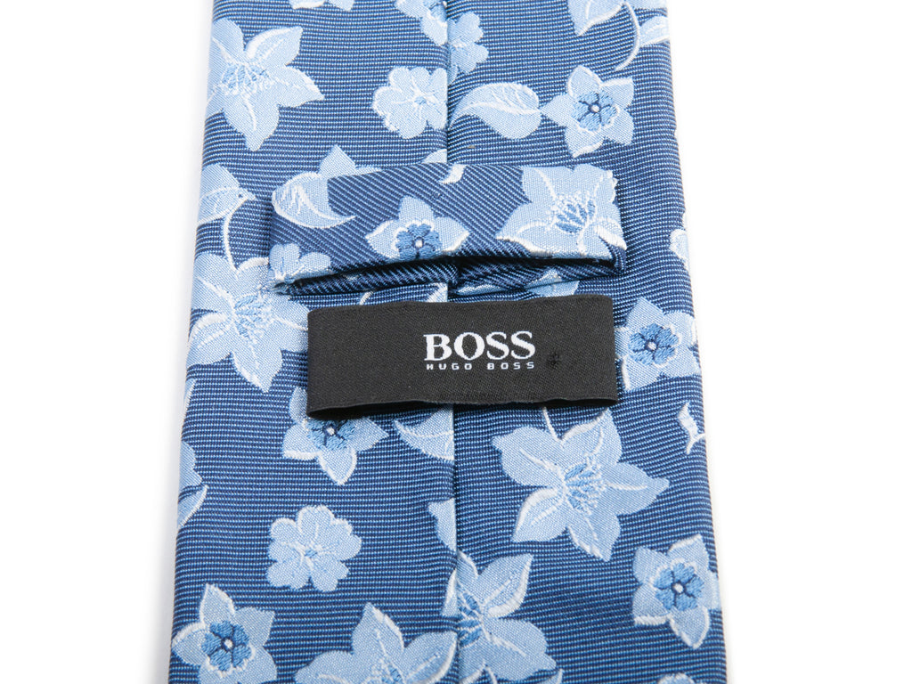 Hugo Boss Blue Floral Patterned Silk Tie