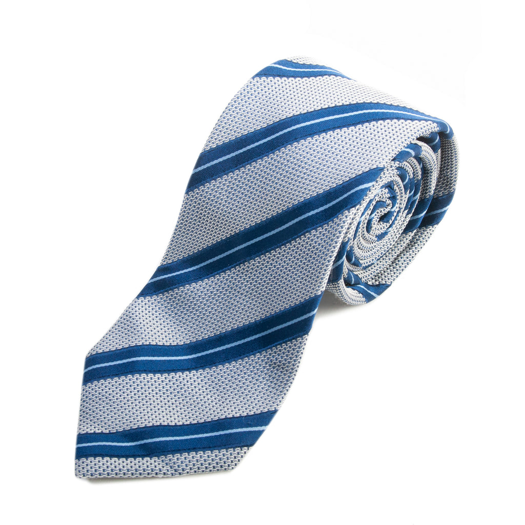 Hugo Boss Navy Blue on Grey Striped Silk Tie
