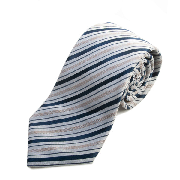Hugo Boss Navy Blue on Grey Striped Silk Tie