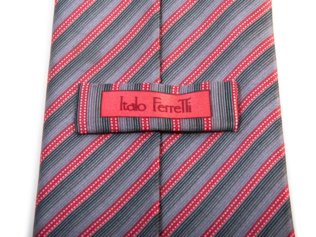 Italo Ferretti Red on Grey Striped Silk Tie