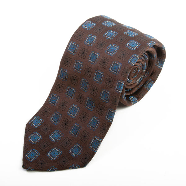 Hugo Boss Dark Brown Geometric Patterned Silk Tie