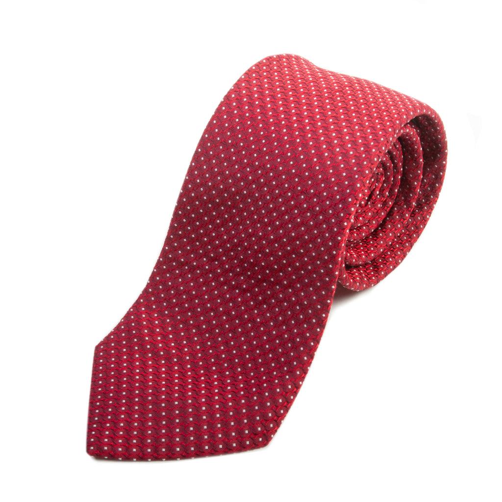 Hugo Boss Red Geometric Patterned Silk Tie