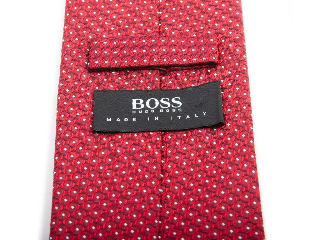 Hugo Boss Red Geometric Patterned Silk Tie