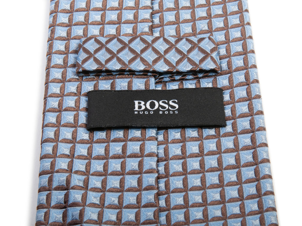 Hugo Boss Brown and Blue Geometric Silk Tie