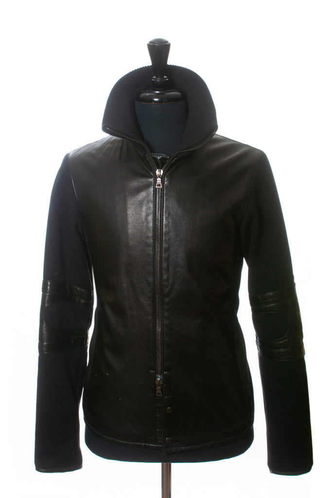 Prada Black Leather Wool Accented Jacket