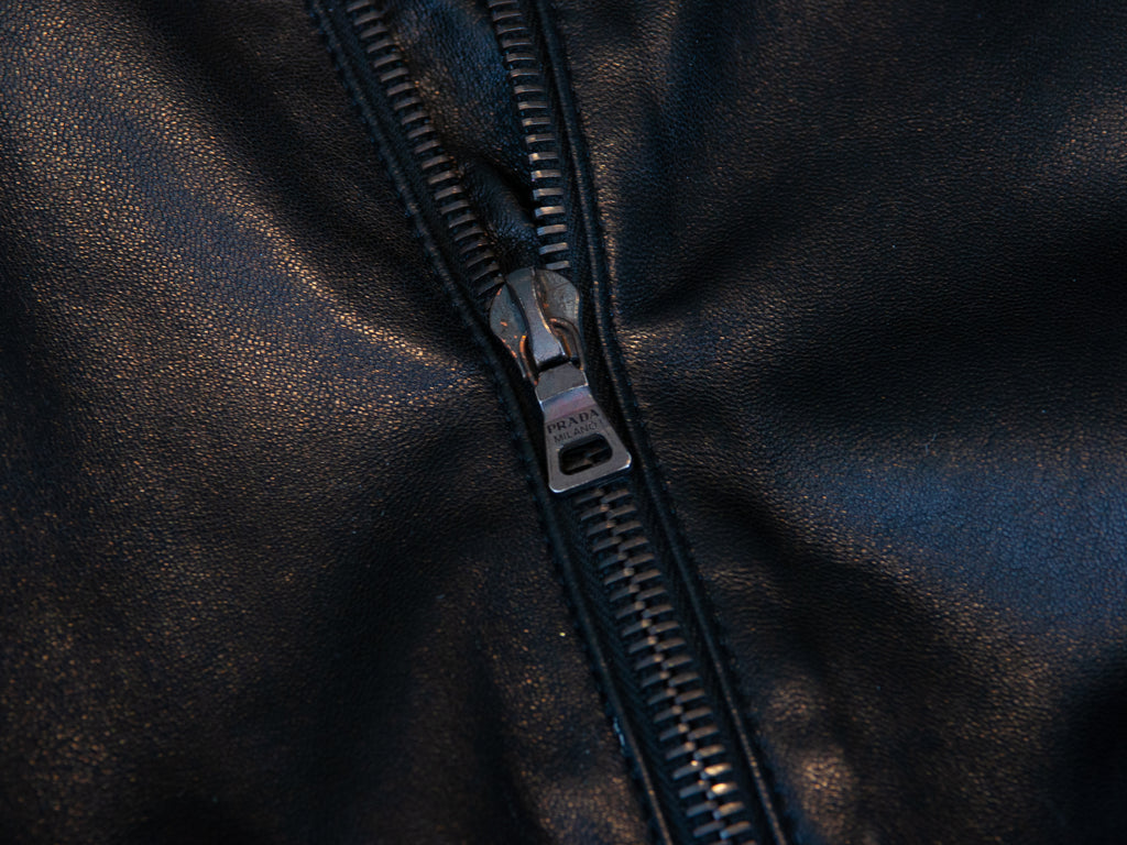 Prada Black Leather Wool Accented Jacket