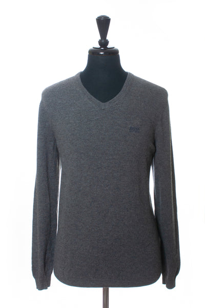 Hugo Boss Gray Ultrafine Lambswool C-Celino_03 V-Neck Sweater