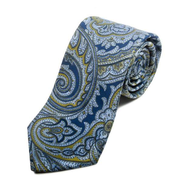 Ike Behar Blue and Pewter Gray Paisley Tie