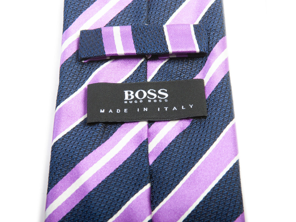 Hugo Boss Purple on Navy Blue Striped Tie