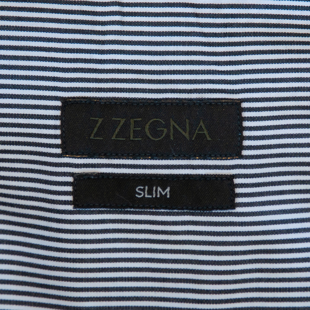 ZZegna Black on White Slim Fit Striped Shirt