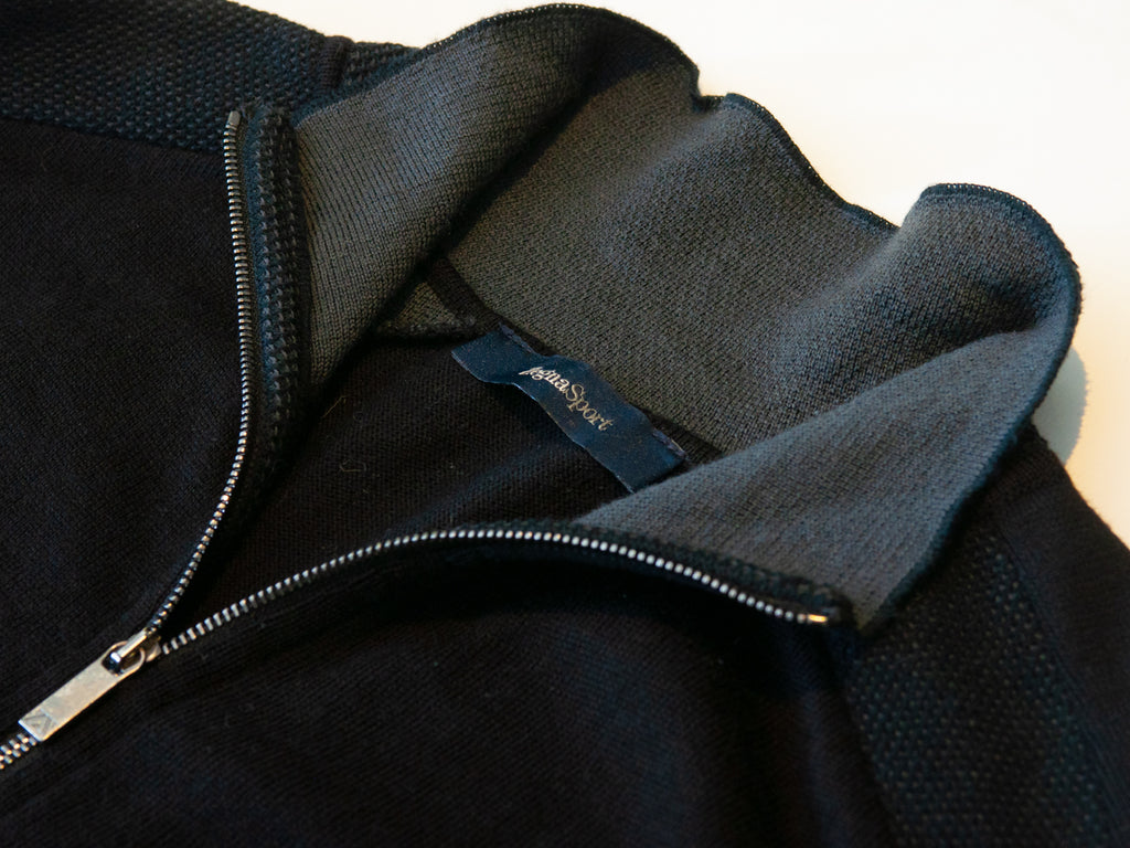 Zegna Sport Black Full Zip Mock Neck Cardigan Sweater