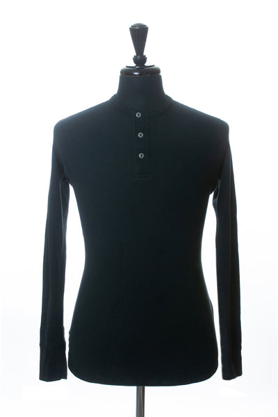 Wings + Horns Black Waffle Knit Henley Shirt