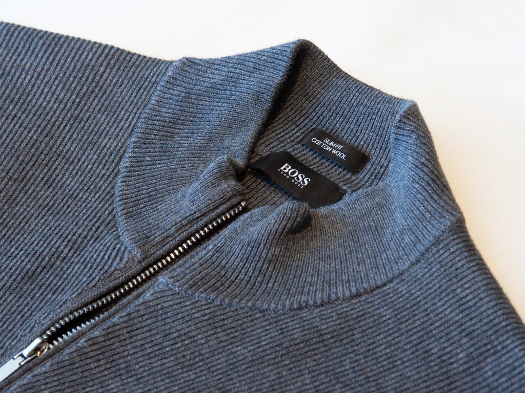 Hugo Boss Gray Slim Fit Montez Full Zip Cardigan Sweater