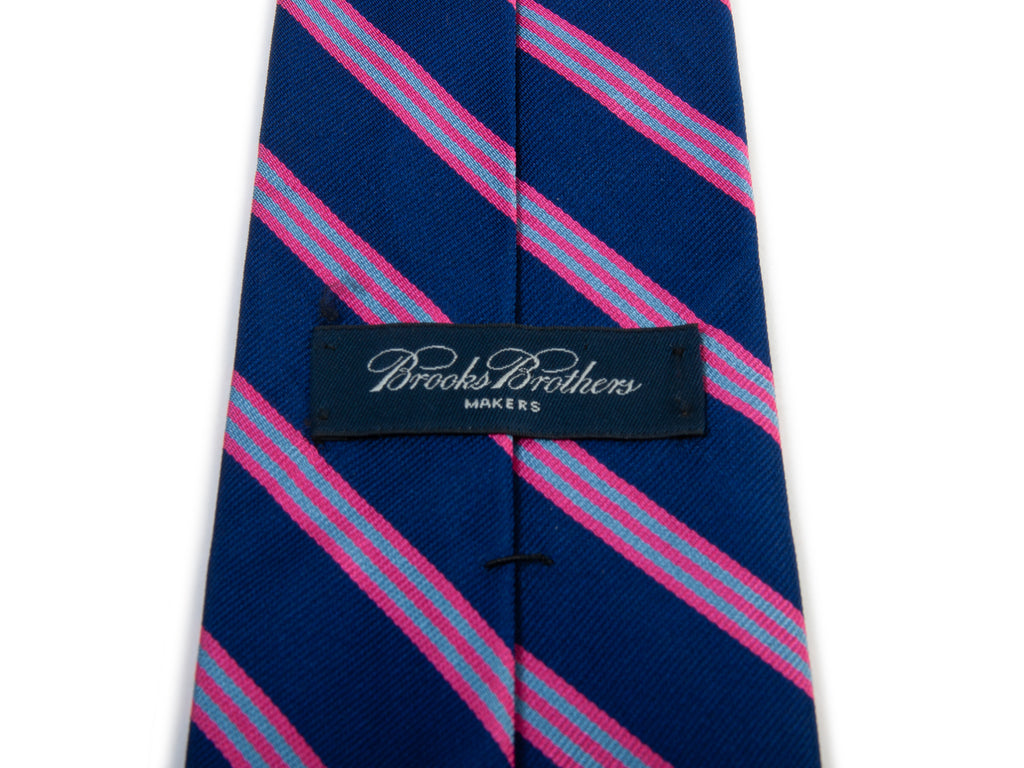 Brooks Brothers Pink on Navy Blue Striped English Silk Tie