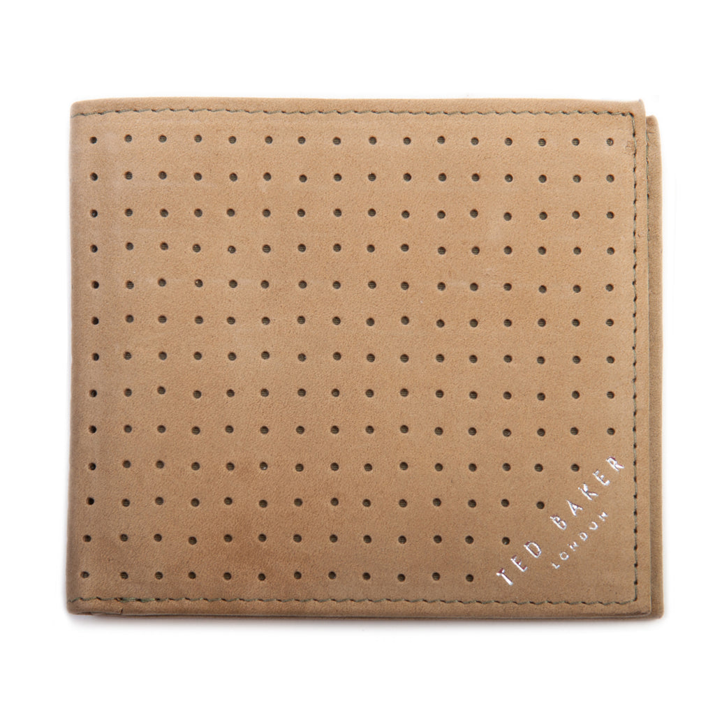 Ted Baker NWT Sandbar Brown Perforated Suede Wallet