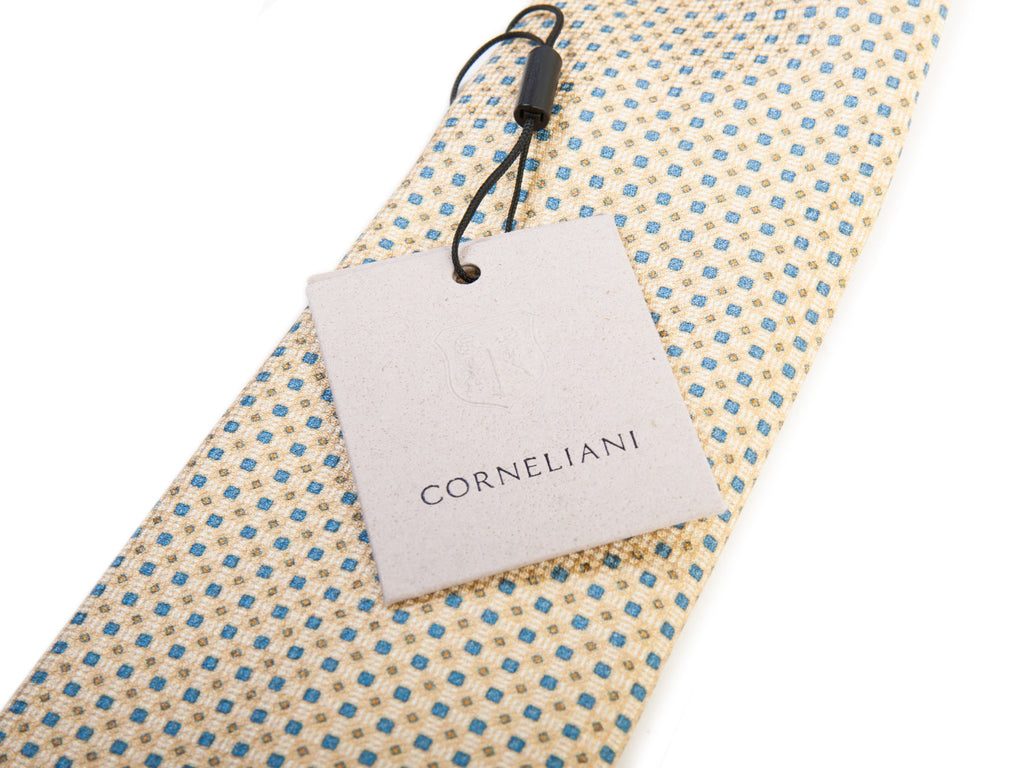 Corneliani Pale Yellow Geometric Patterned Tie