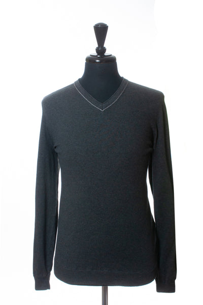Hugo Boss Gray Slim Fit Bachano V-Neck Sweater