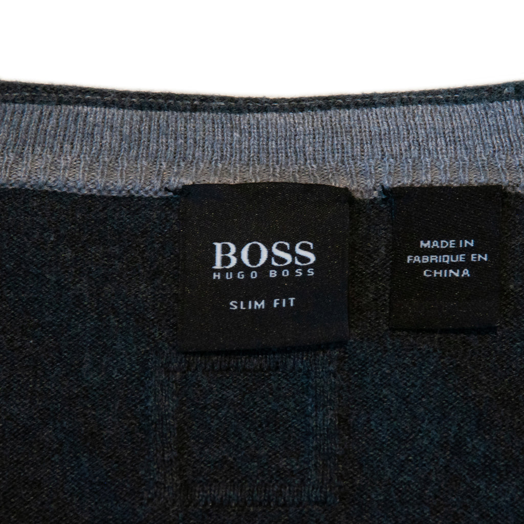 Hugo Boss Gray Slim Fit Bachano V-Neck Sweater