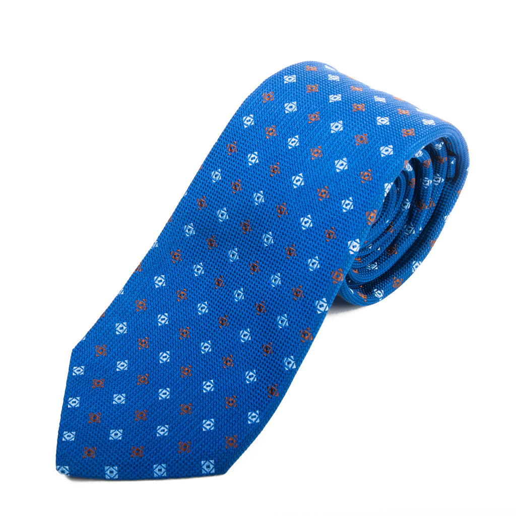 Kiton Napoli Dark Blue Geometric Patterned Seven Fold Tie