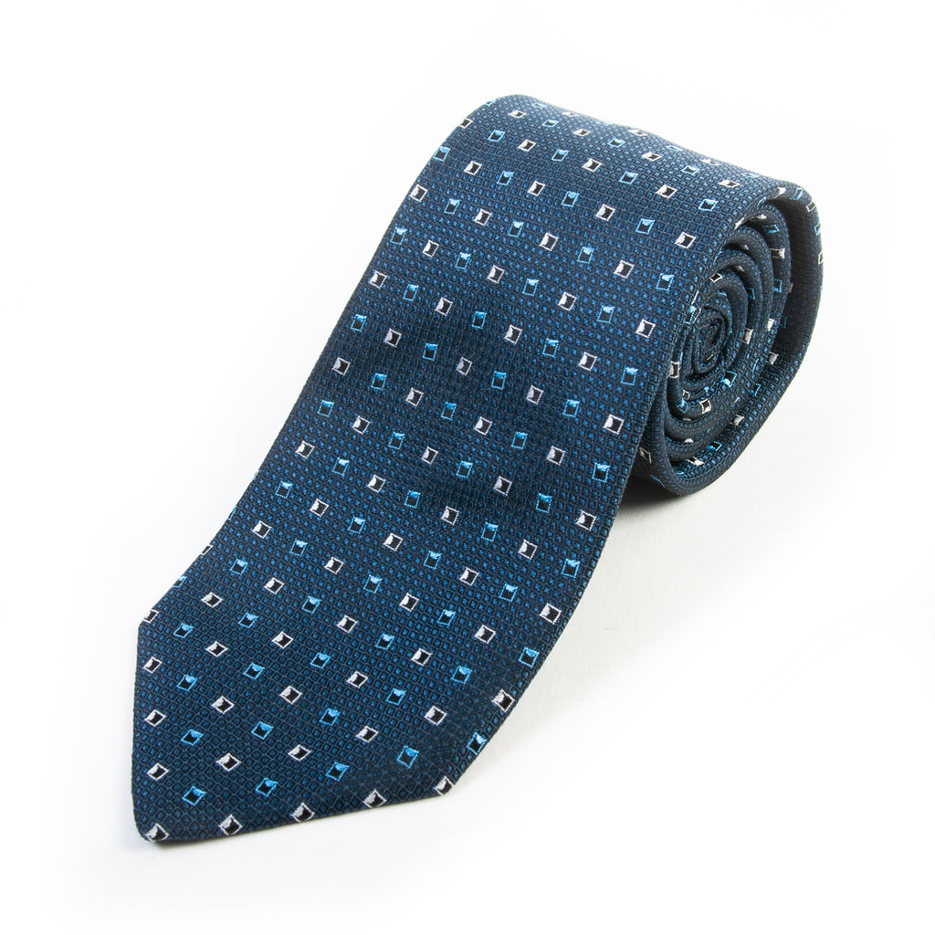 Hugo Boss Made in Italy Slate Blue Geometric Patterned Tie