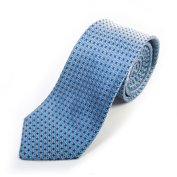 Hugo Boss Made in Italy Blue Geometric Patterned Tie