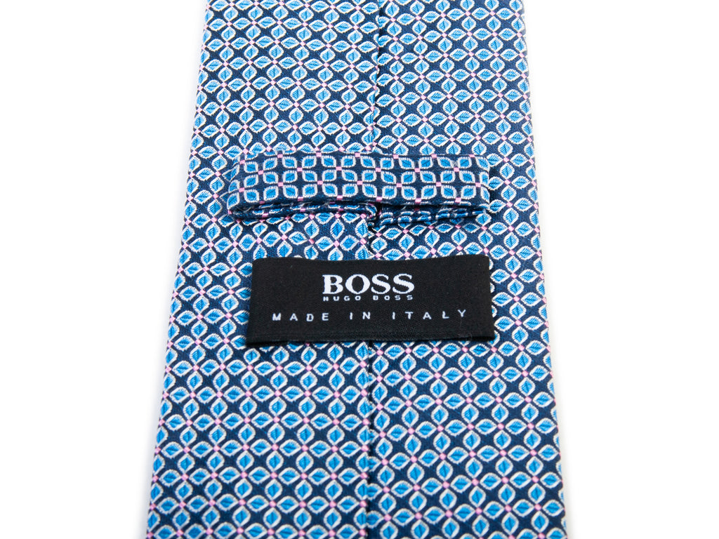 Hugo Boss Made in Italy Blue Geometric Patterned Tie