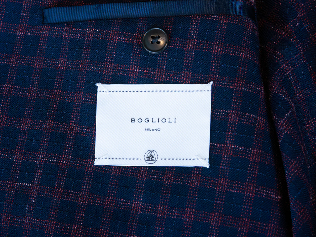 Boglioli Merlot on Navy Blue Check Silk Linen K Jacket Blazer