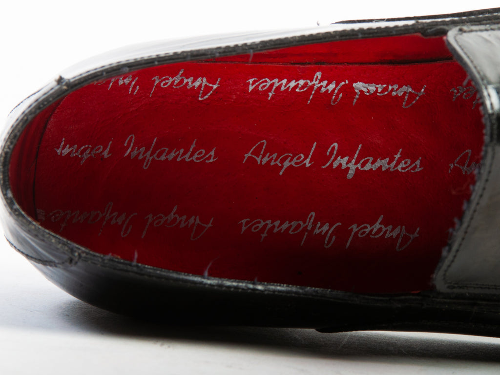 Angel Infantes Black Eel Embossed Slip On Shoes