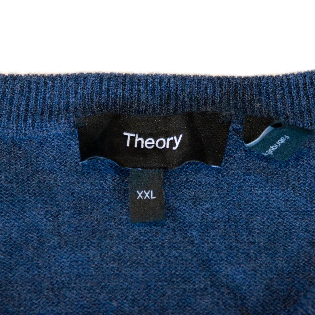 Theory Slate Blue Riland Harman V-Neck Sweater