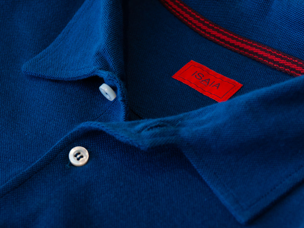 Isaia Navy Blue Jersey Piquet Wash Polo Shirt