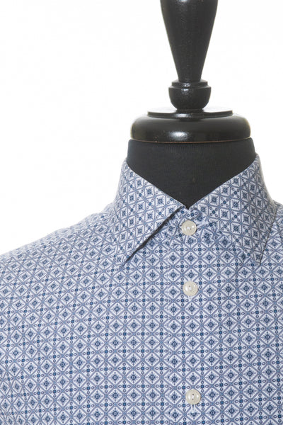 Eton Blue Geometric Print Poplin Comfort Fit Shirt
