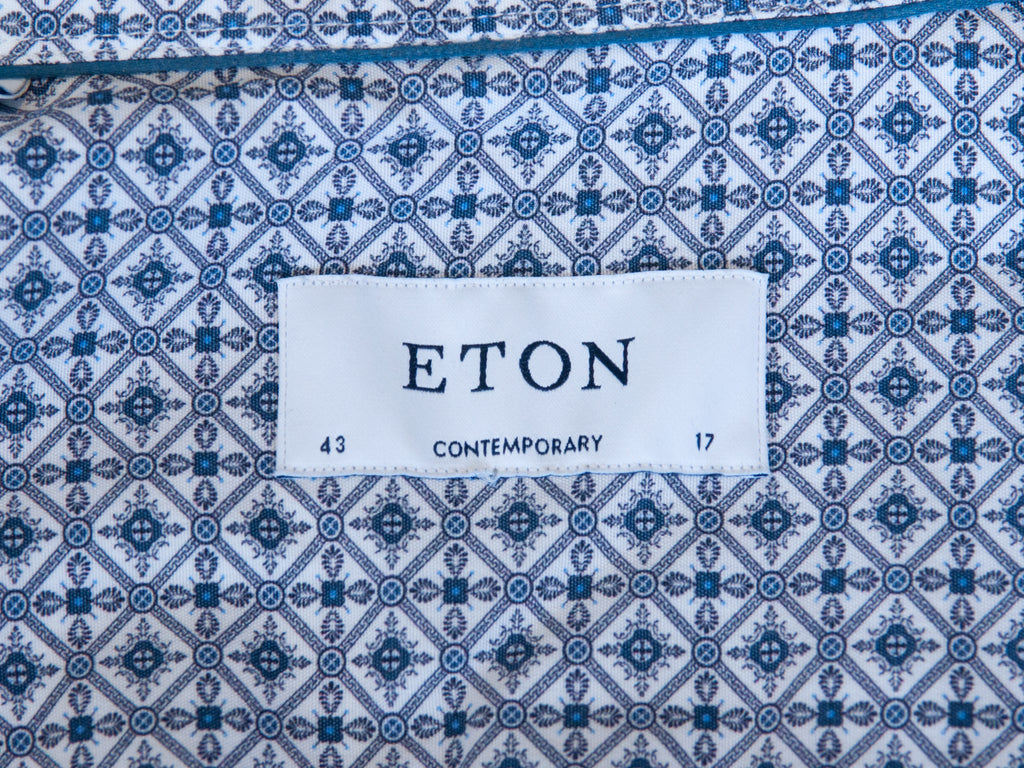 Eton Blue Geometric Print Poplin Comfort Fit Shirt