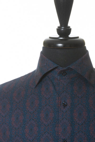 Stenstroms Blue Damask Print Fitted Body Shirt