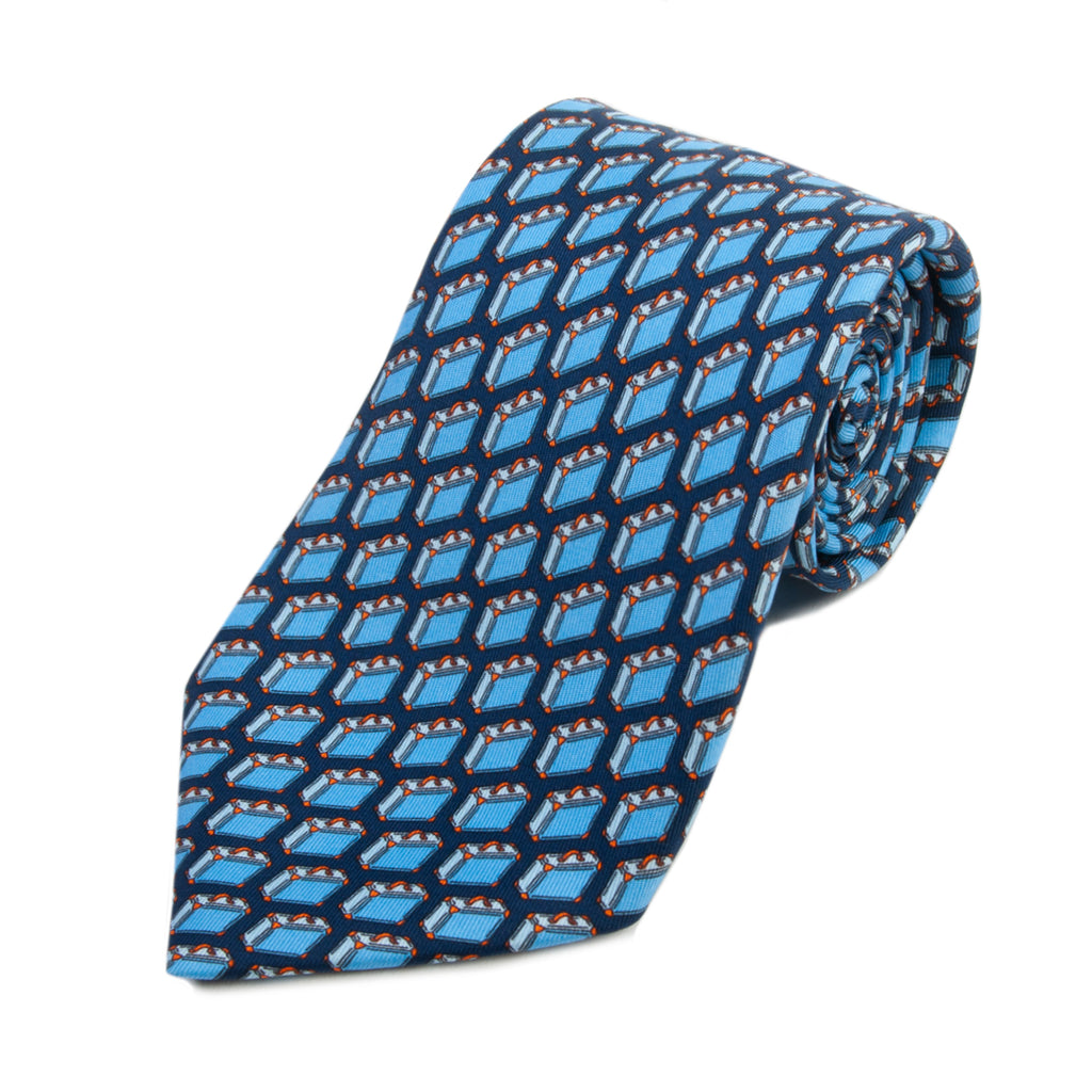 Hermes Blue Briefcase Print Tie