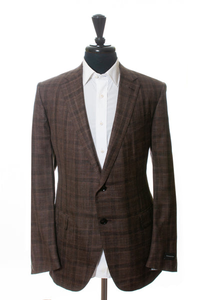 Ermenegildo Zegna Brown Check Cashmere Silk Milano Easy Blazer