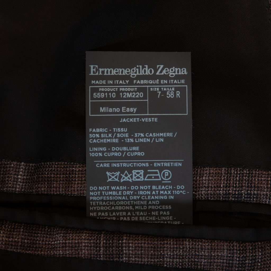 Ermenegildo Zegna Brown Check Cashmere Silk Milano Easy Blazer
